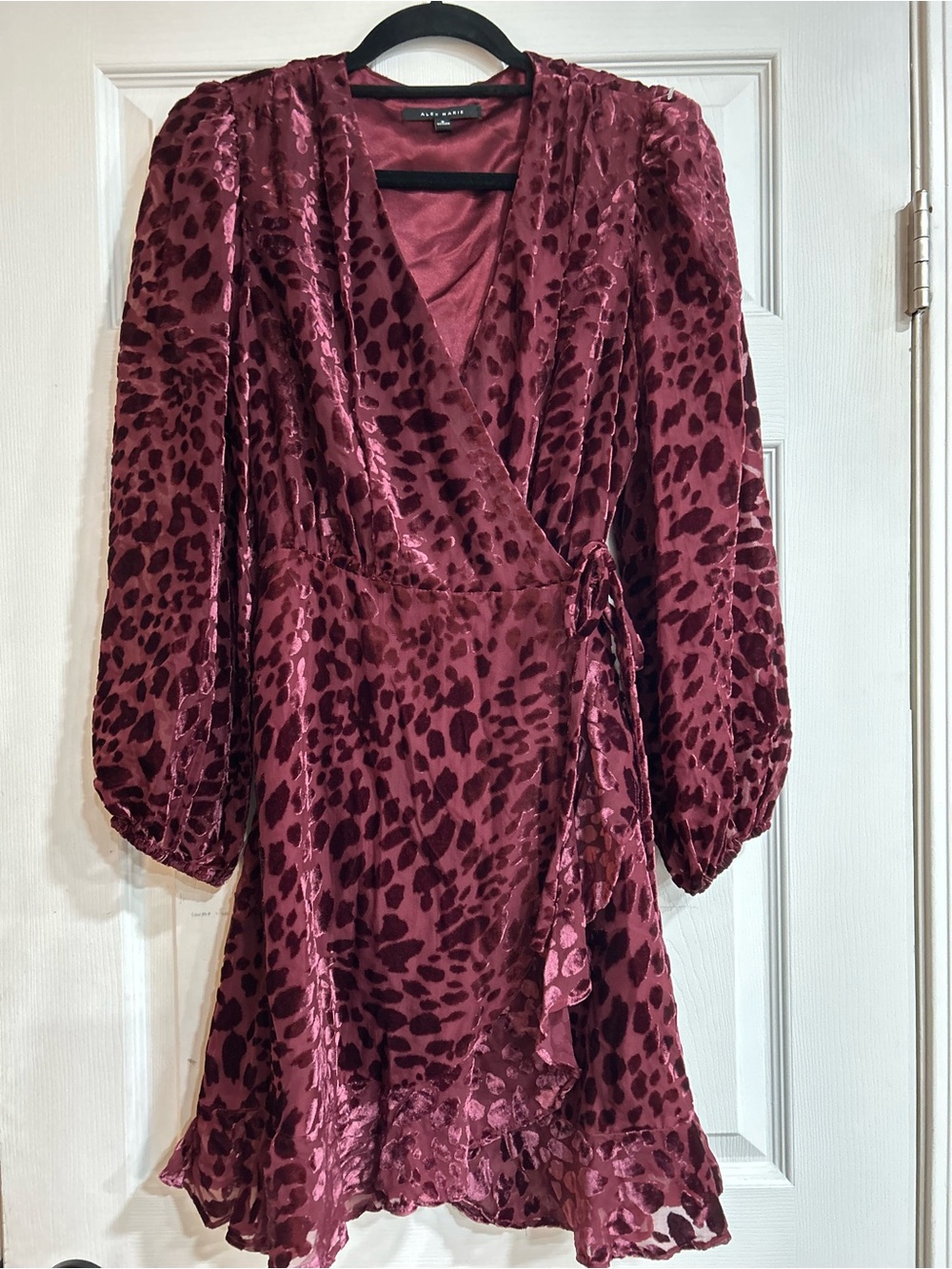 Alex Marie Burgundy Animal-Print Long Sleeve Wrap Dress